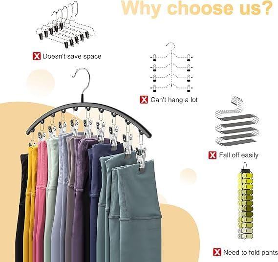 Legging Organizer for Closet, Metal Yoga Pants Hanger w/Rubber Coated